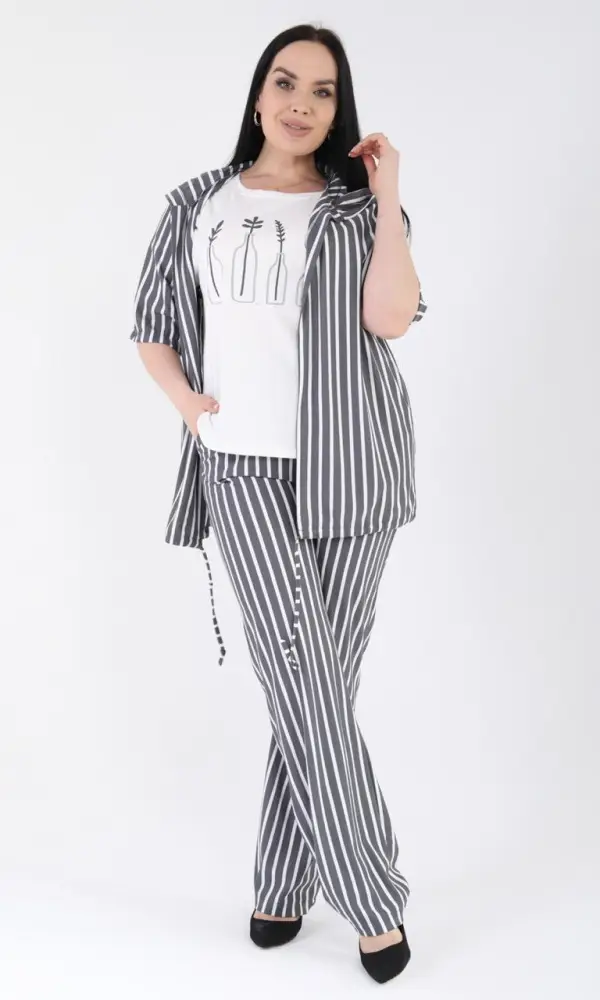 Женский костюм брючный в полоску, тройка (р-р 48-54)