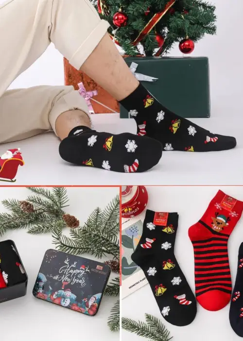 Мужские носки, подарочный набор из 3-х пар (новогодний принт) 
