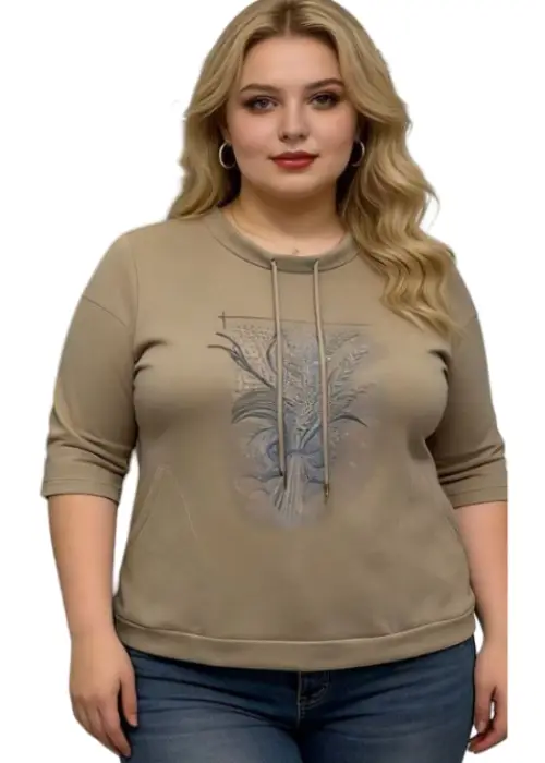 Джемпер трикотажный с принтом на завязках женский (р-р 2XL-5XL)