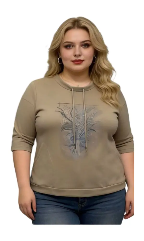 Джемпер трикотажный с принтом на завязках женский (р-р 2XL-5XL)