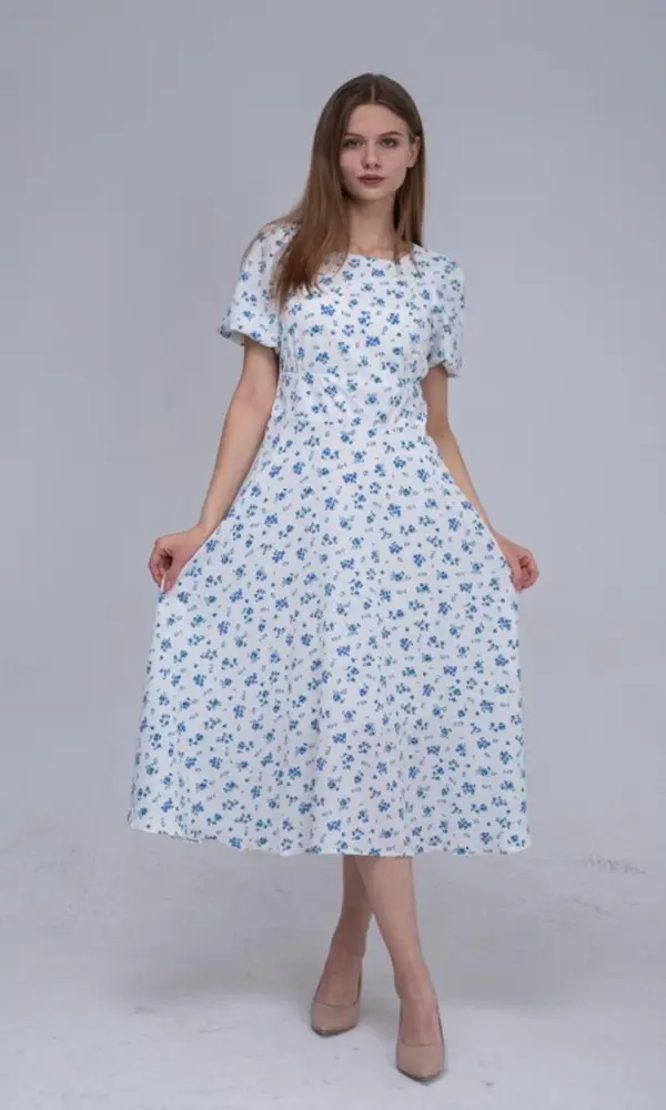Платье в длине миди, цветочный принт ( р-р 42-48)