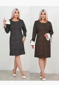 Платье в клетку со съёмными манжетами женское (р-р 50-56)