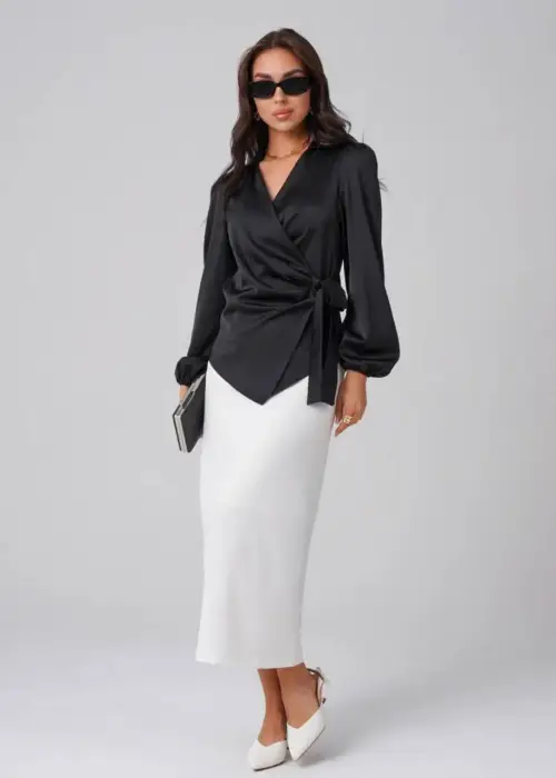 Блузка приталенная женская на запах р-р 42-48