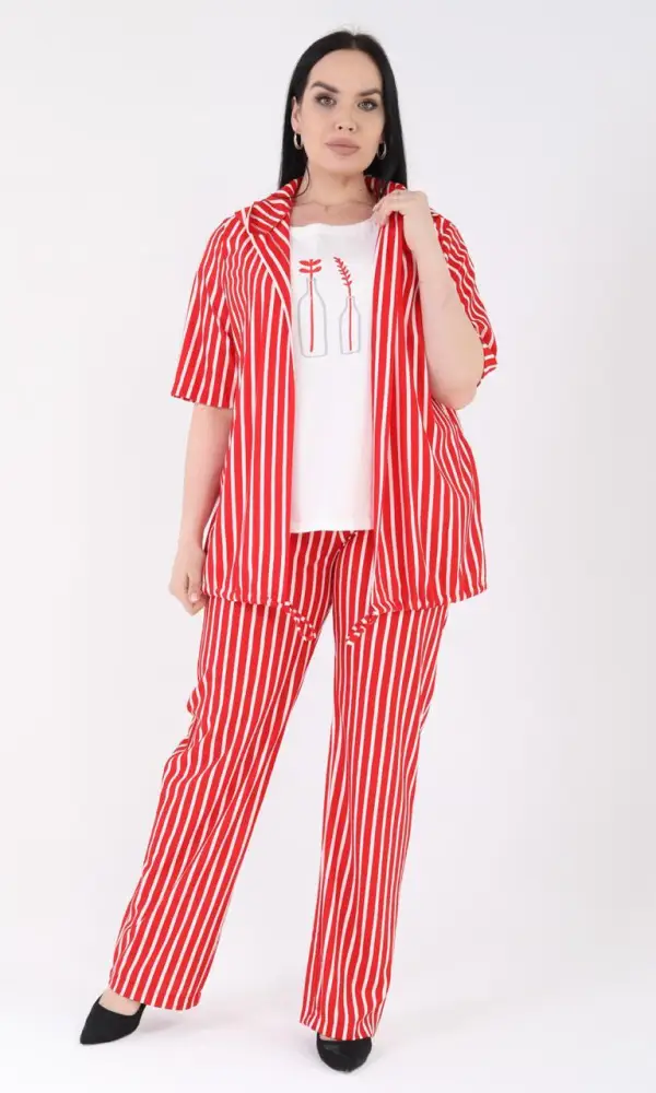 Женский костюм брючный в полоску, тройка (р-р 48-54)