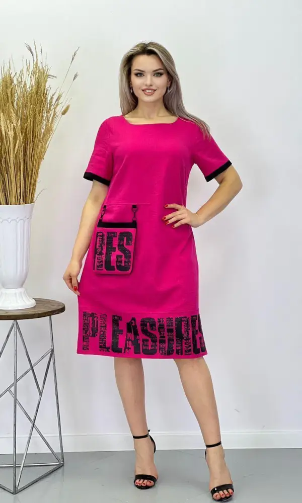 Платье женское лен с декоративным карманом ( р-р 48-54)