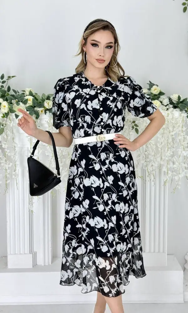 Шифоновое платье с ремнем в комплекте ( р-р 44-50)