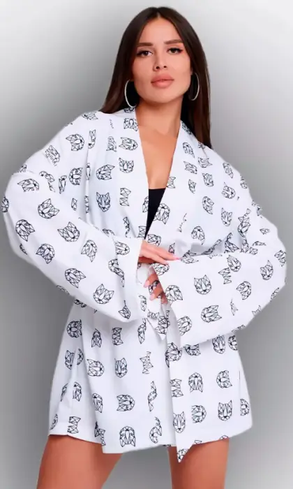 Пижама женская кимоно с шортами и халатом шелковая (р-р единый)