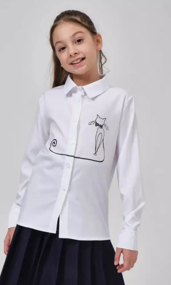 Рубашка школьная на девочку с котиком ( р-р 130-170)