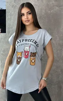Футболка женская котики хлопок (р-р 48-56)