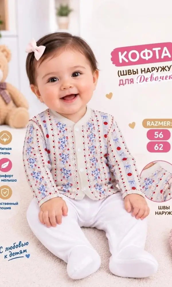 Кофта на кнопках для новорожденного (р-р 56-62)