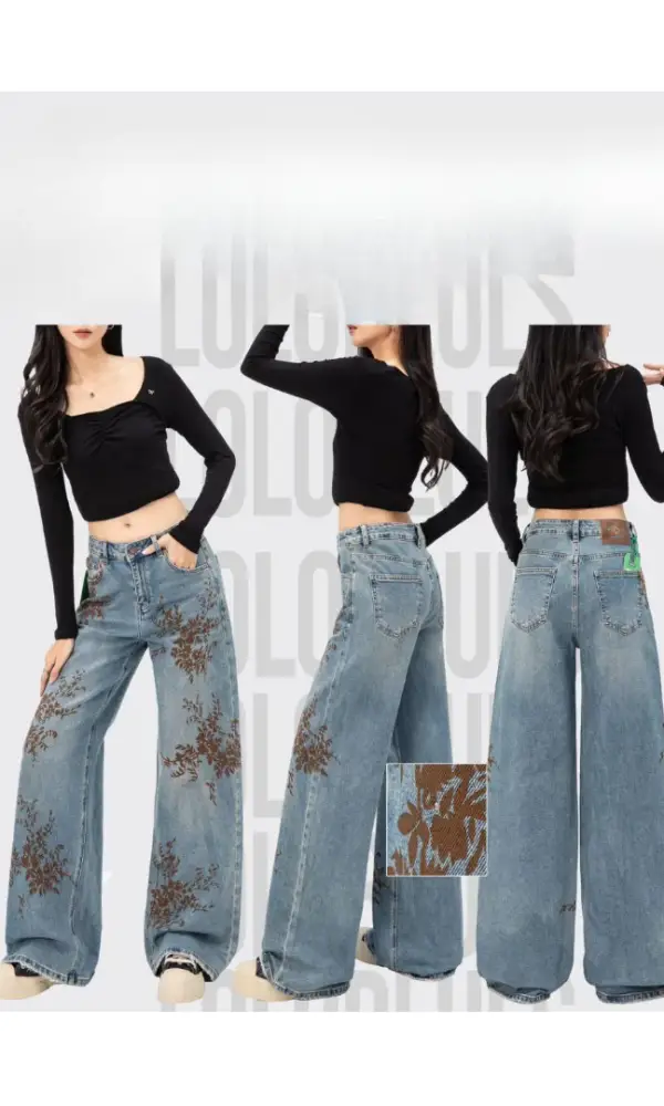 Джинсы широкие с принтом женские (р-р 25-30)