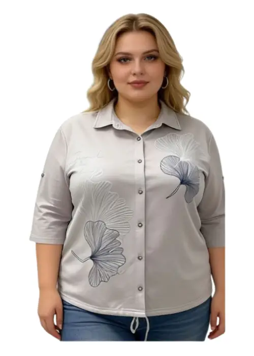 Рубашка трикотажная с принтом на завязках женская (р-р 2XL-5XL)