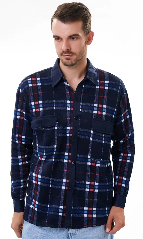 Рубашка мужская на флисе (пуговицы) р-р 48-56