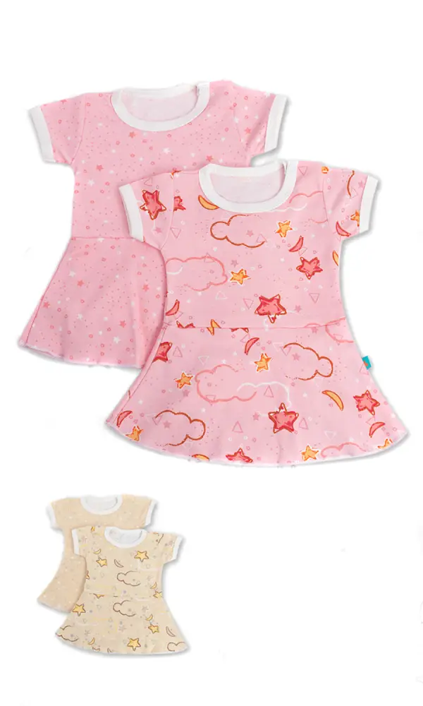  Боди-платье для малышей с коротким рукавом на застежке. Принт "Звездочки" (р-р 62-80)