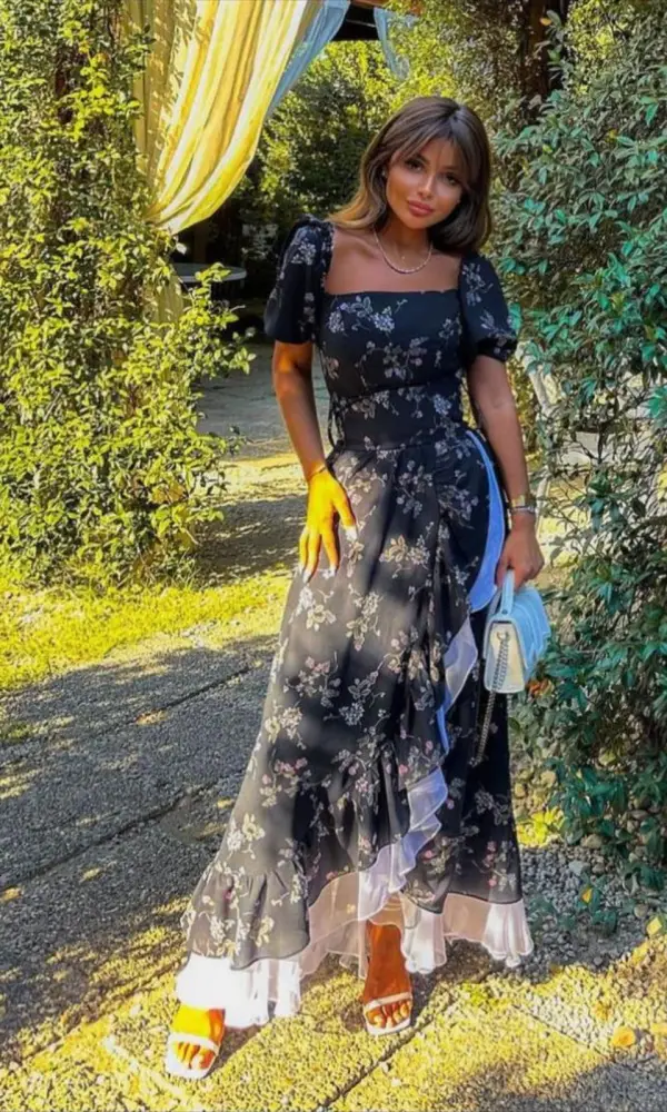 Платье с коротким рукавом " крестьянка" длина макси ( р-р 42-44)