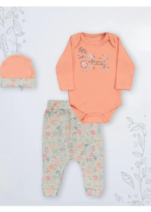 Комплект тройка: шапочка+боди+ползунки (3-6-9 мес)