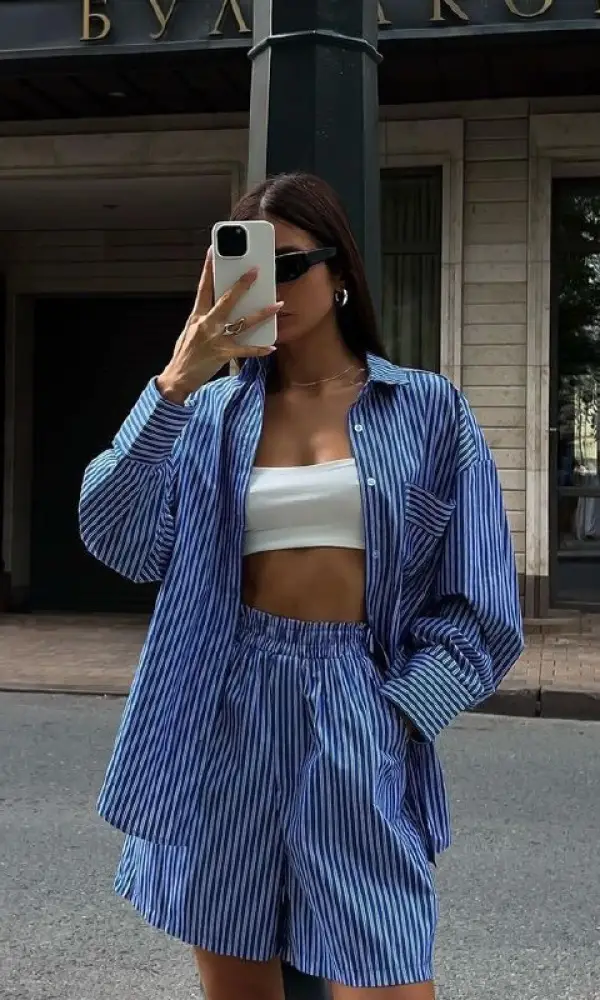 Хлопковый женский костюм в клетку с шортами ( р-р 42-44)