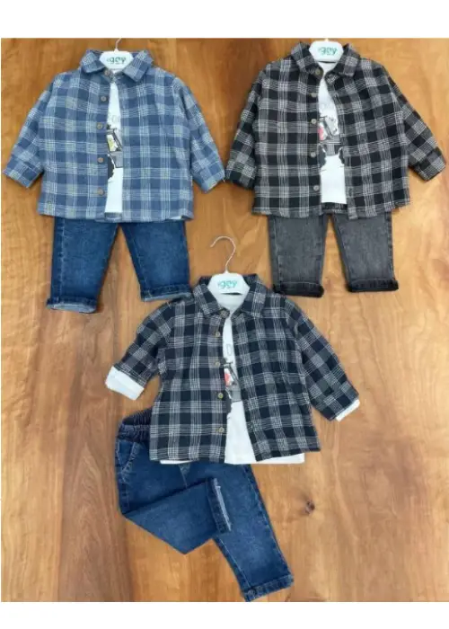Костюм тройка для мальчика футболка+рубашка+джинсы р-р 6-24