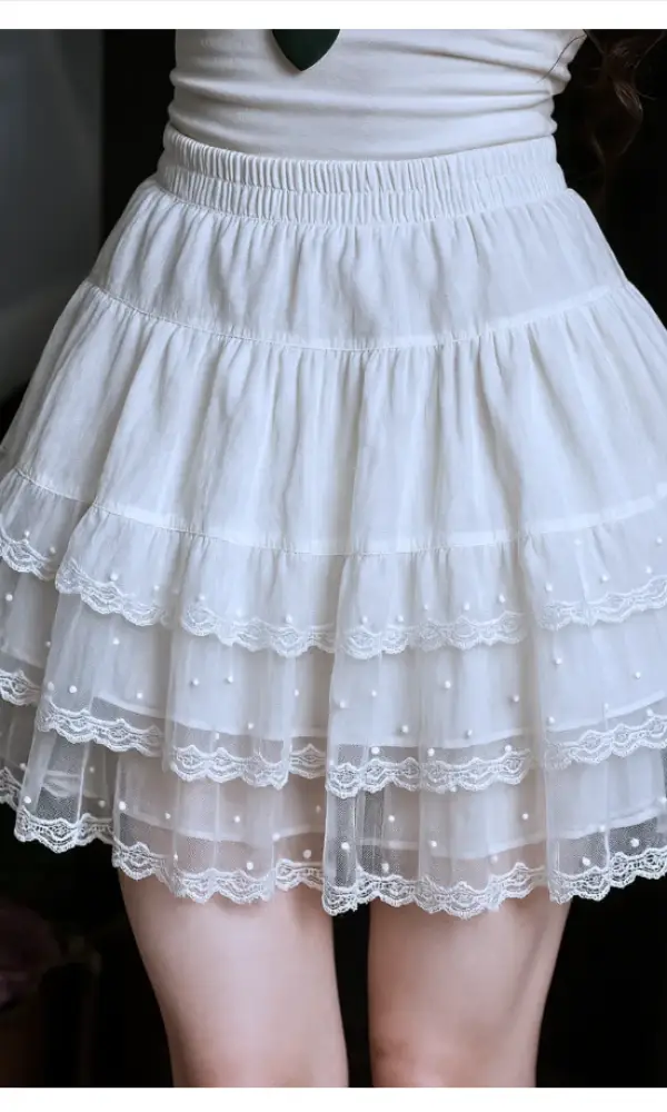 Юбка мини ярусная кружевная с воланами женская (р-р единый 42-46)