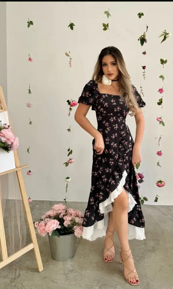 Платье с коротким рукавом " крестьянка" длина макси ( р-р 42-44)