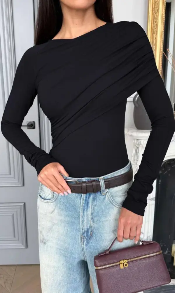 Боди с длинным рукавом вечернее c драпировкой р-р SS/MM