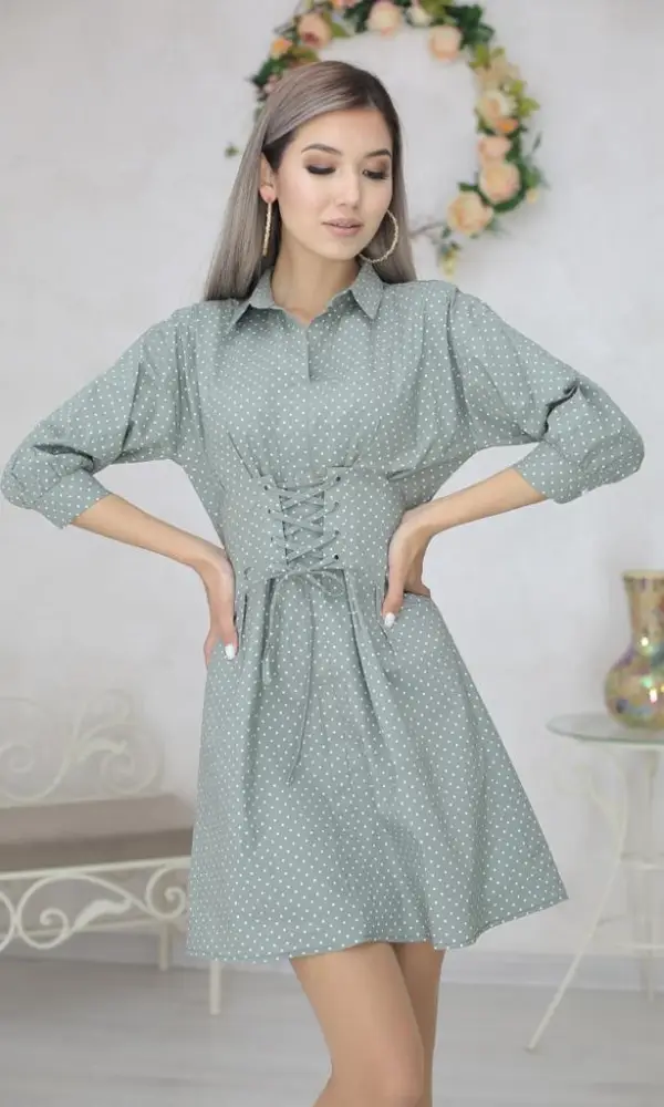 Платье в горох, длина мини ( р-р 42-48)