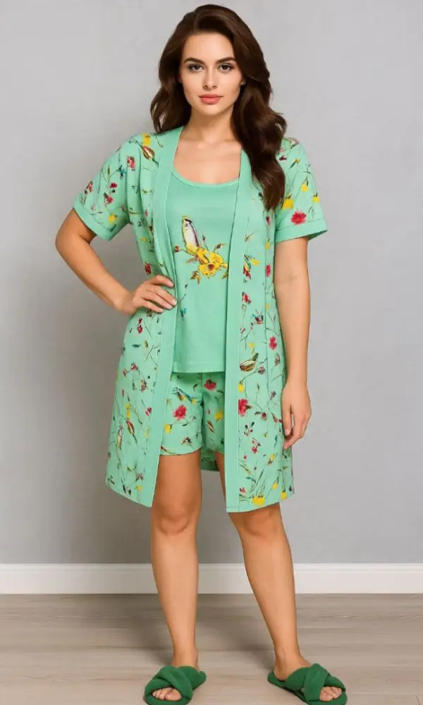 Домашний комплект тройка халат-майка-шорты р-р 48-56