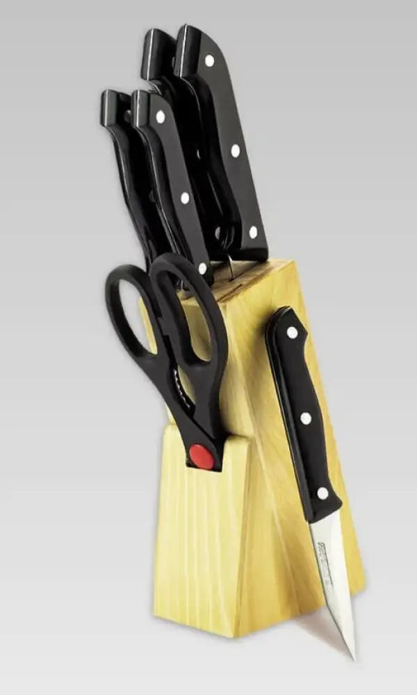 Набор ножей, пластиковые ручки 7предметов в деревянной подставке