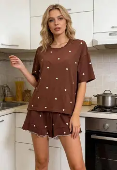 Пижама женская с шортами и футболкой принт (р-р S-XL)