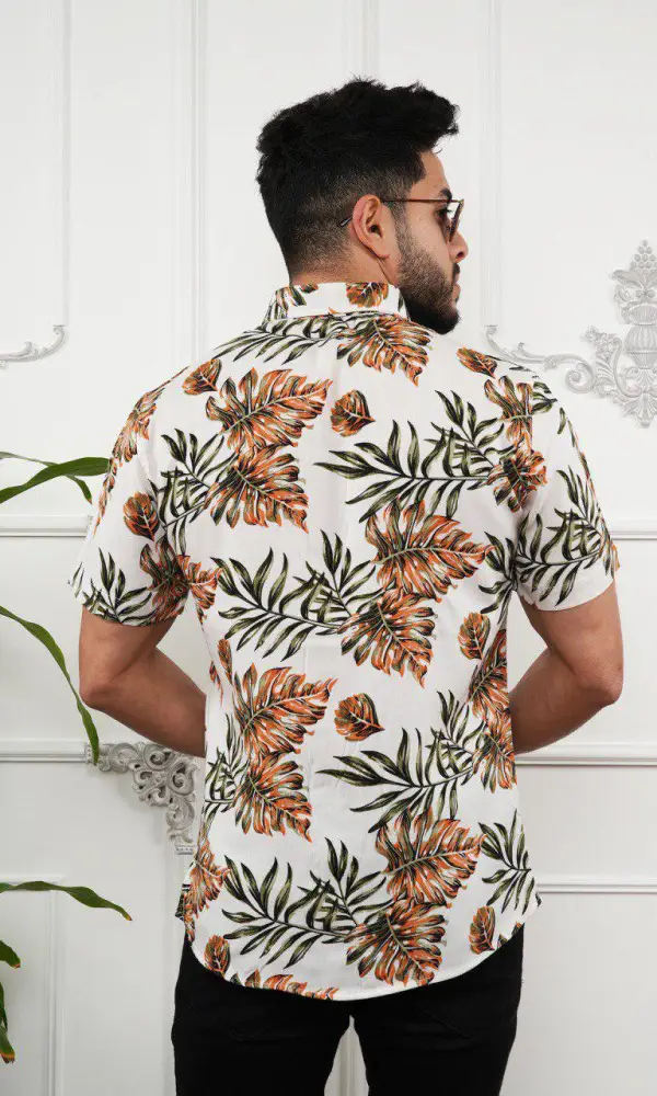 Мужская летняя рубашка, короткий рукав, штапель, принт ( р-р m-xxl)