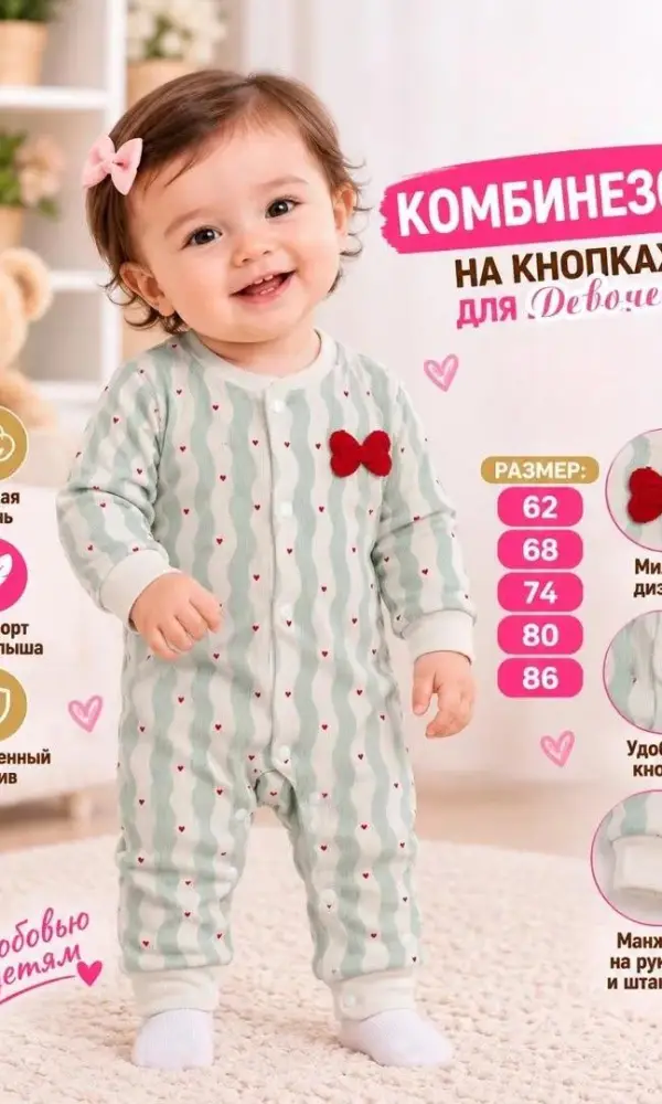 Комбинезон на кнопках для новорожденного (р-р 62-86)