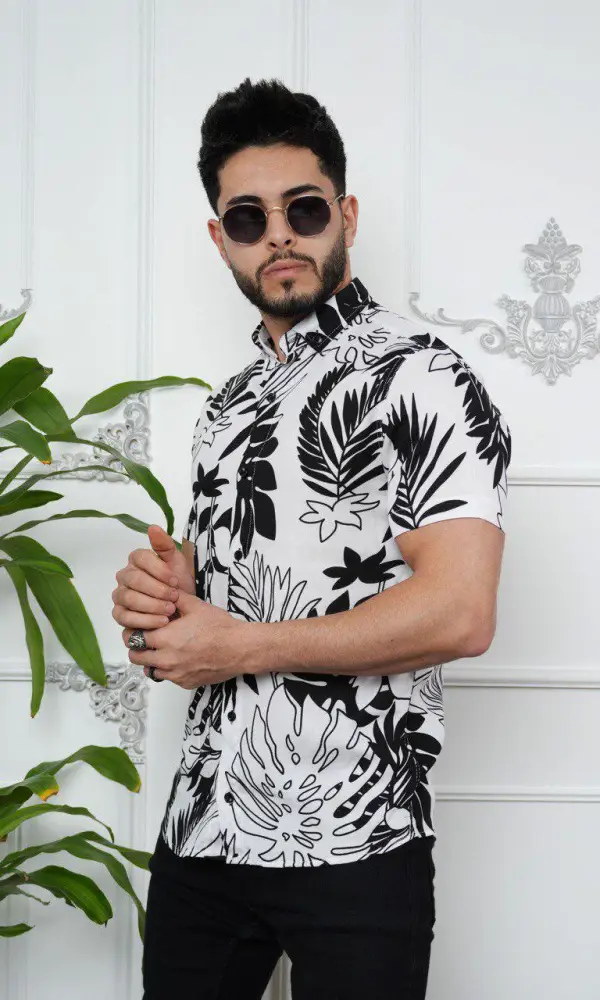 Мужская летняя рубашка, короткий рукав, штапель, принт ( р-р m-xxl)