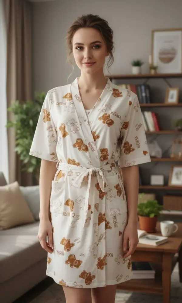 Комплект домашний женский халат с поясом+сорочка р-р 48-56