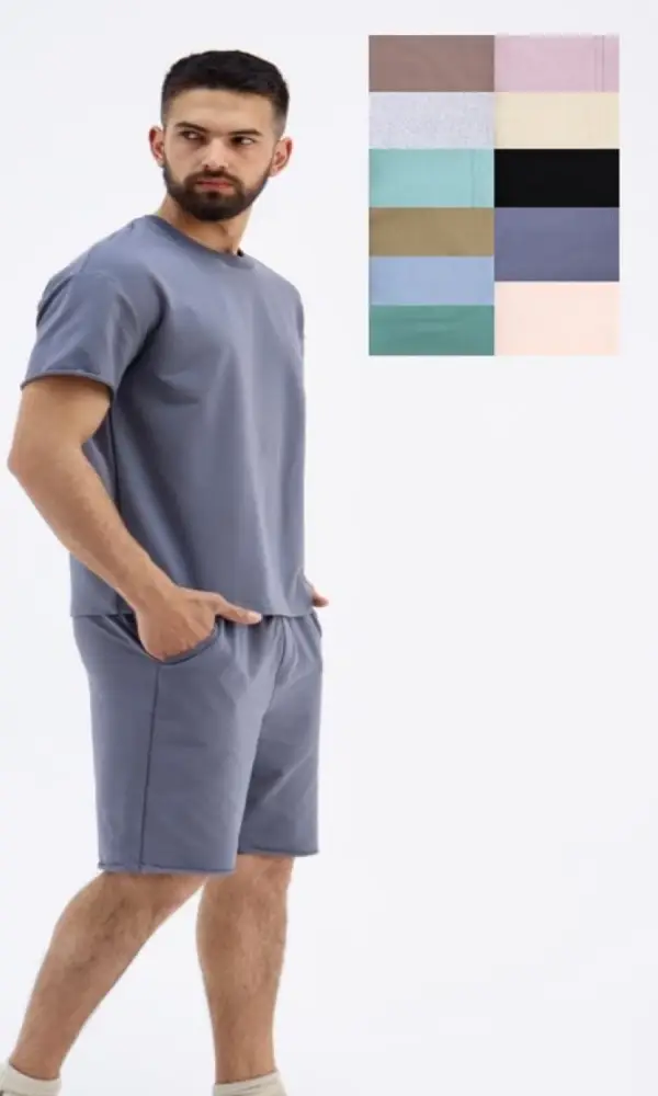 Костюм мужской двунитка, двойка: футболка и шорты. Однотонный, с карманами (р-р 48-56)