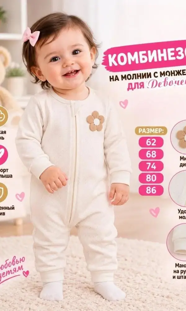 Комбинезон на молнии для новорожденных (р-р 62-86)