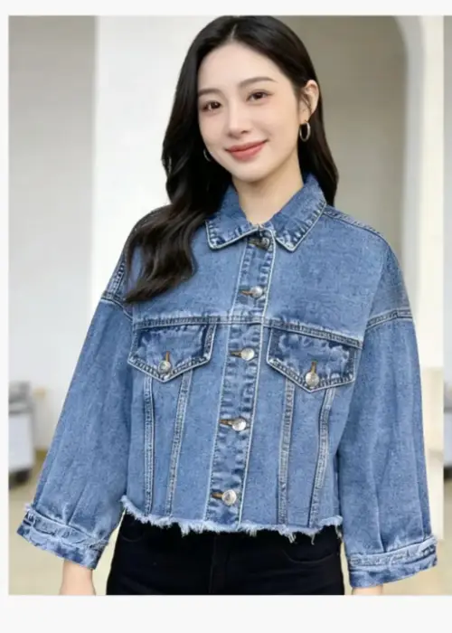 Укороченная джинсовая куртка женская (р-р S-2XL)