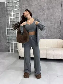 Костюм альпака тройка женский кардиган-топ-брюки р-р 42-48