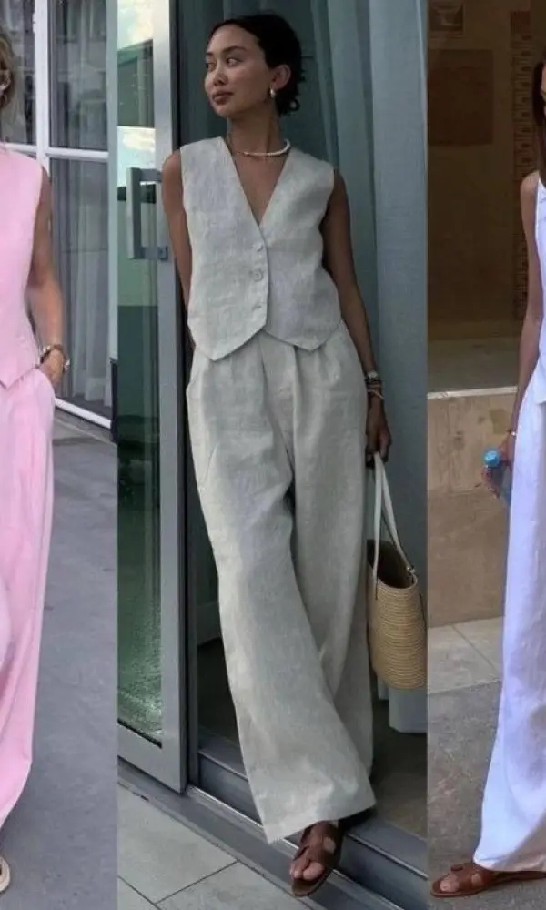 Костюм летний льняной брючный с жилетом ( р-р 42-44)