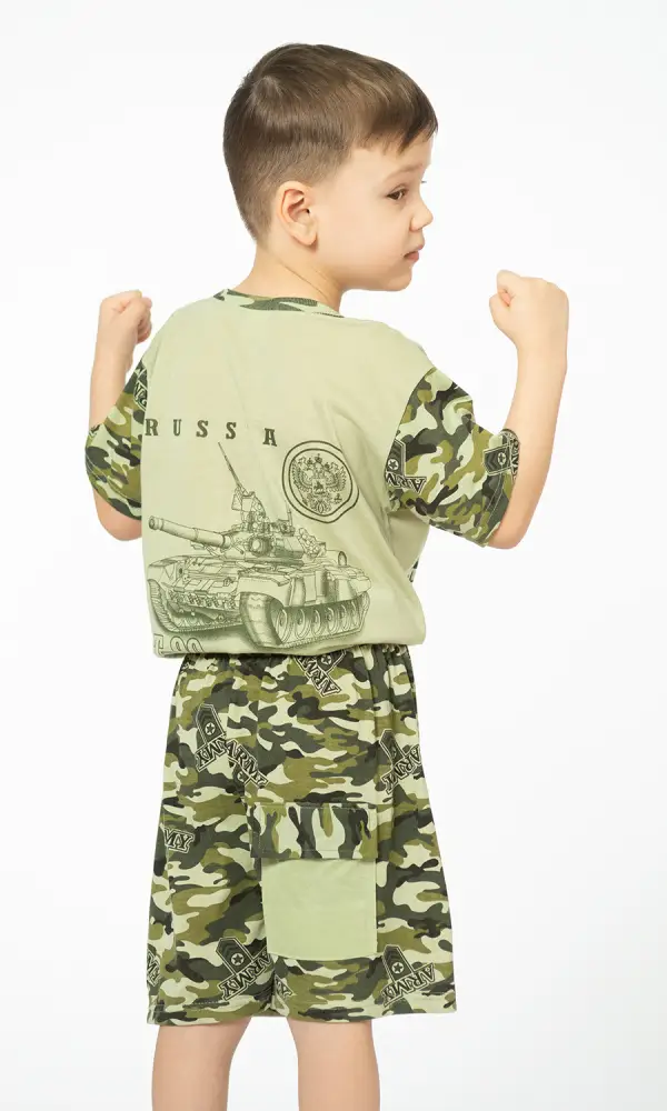 Костюм для мальчика: футболка и шорты. Камуфляж, с принтом (1-5 лет)
