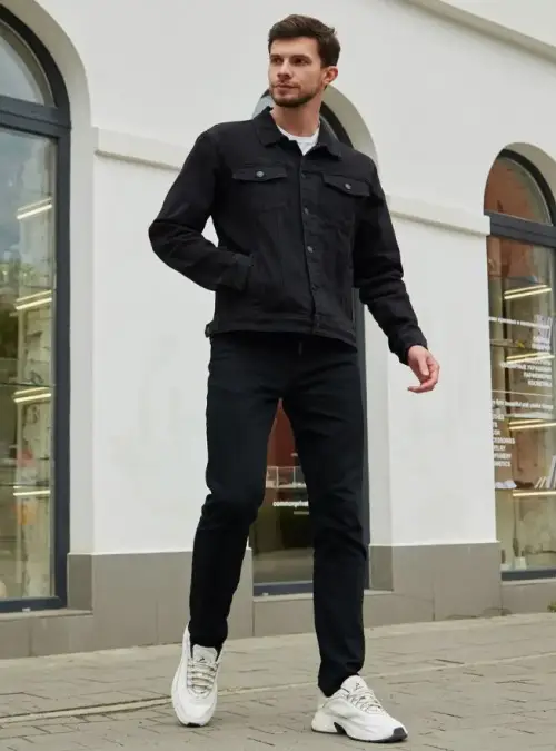 Джинсовая куртка мужская черная ( р-р L-5XL)