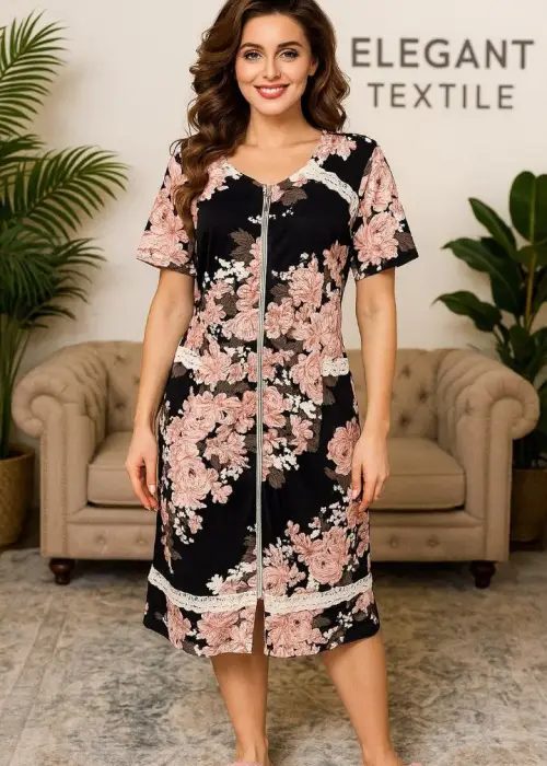 Халат женский на молнии с ажурными вставками р-р 50-60