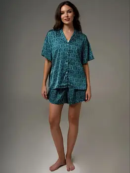Пижама рубашка с шортами шёлковая женская (р-р 42-50)