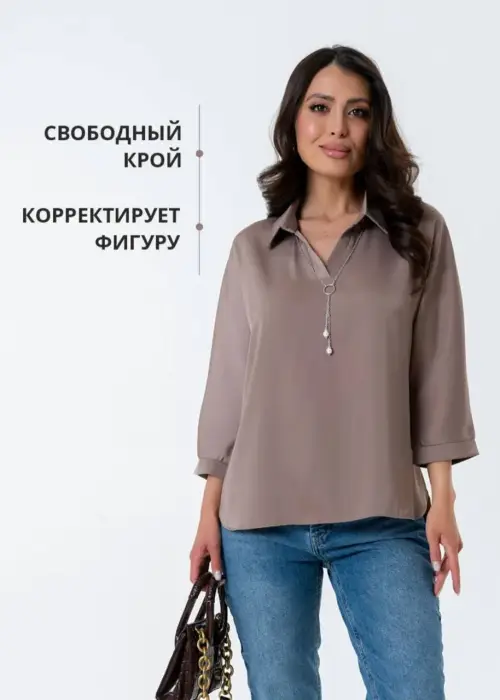 Блузка женская шёлковая со съёмной цепочкой р-р 50-56