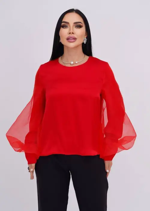 Шёлковая блузка женская с пышными рукавами р-р 42-48