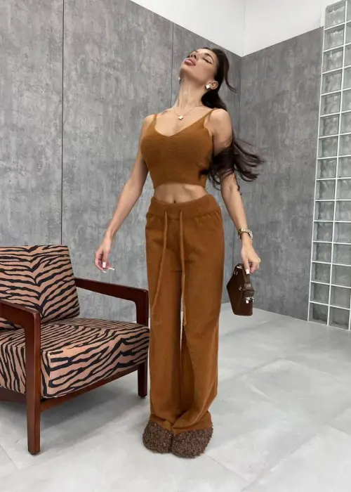 Костюм альпака тройка женский кардиган-топ-брюки р-р 42-48