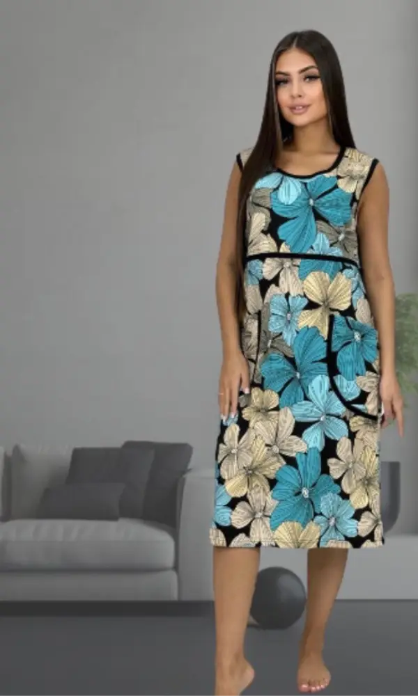 Сарафан женский с карманами. Принт, большой размер (50-60)