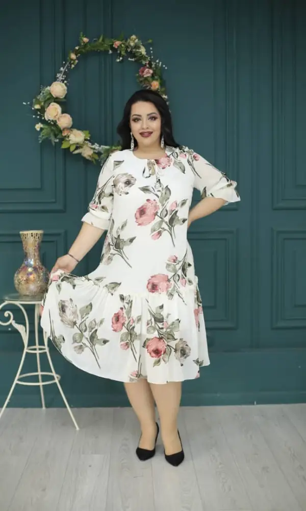 Платье женское шифон , цветочный принт ( р-р 50-56)