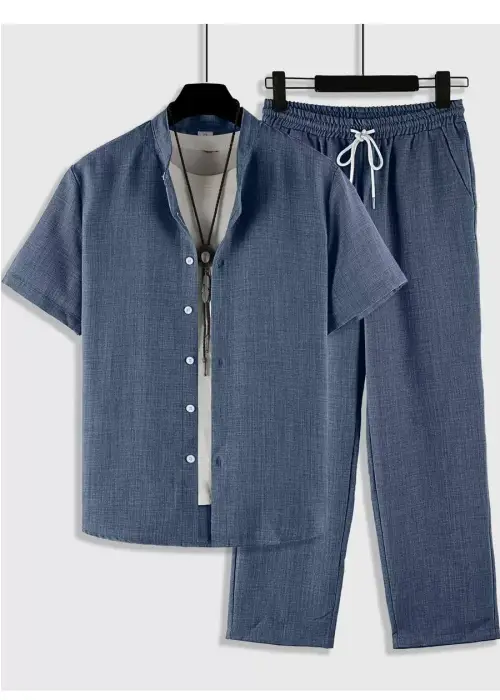 Льняной костюм летний мужской рубашка-брюки (р-р 48-56)