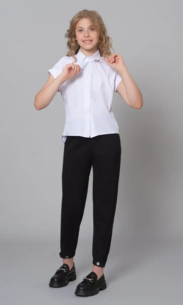  Блузка школьная с коротким рукавом для девочки "Кружево" (8-14 лет) 