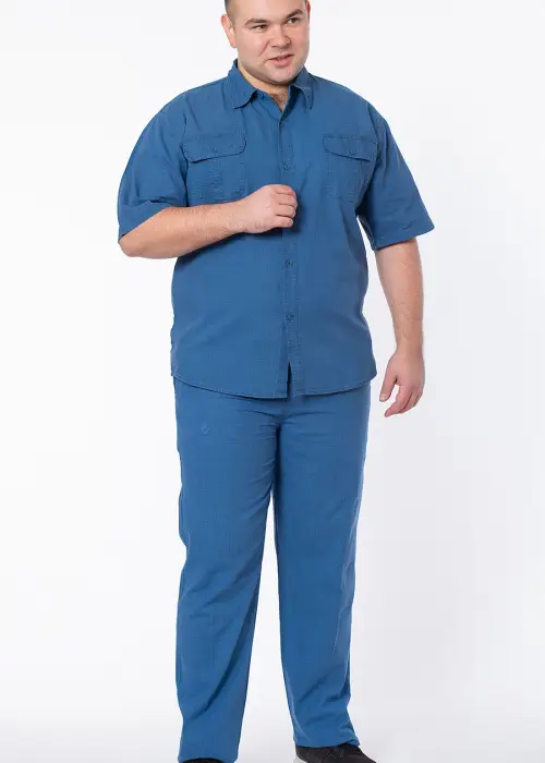 Костюм мужской, льняной : рубашка + брюки. Однотонный, большие размеры (56-64)